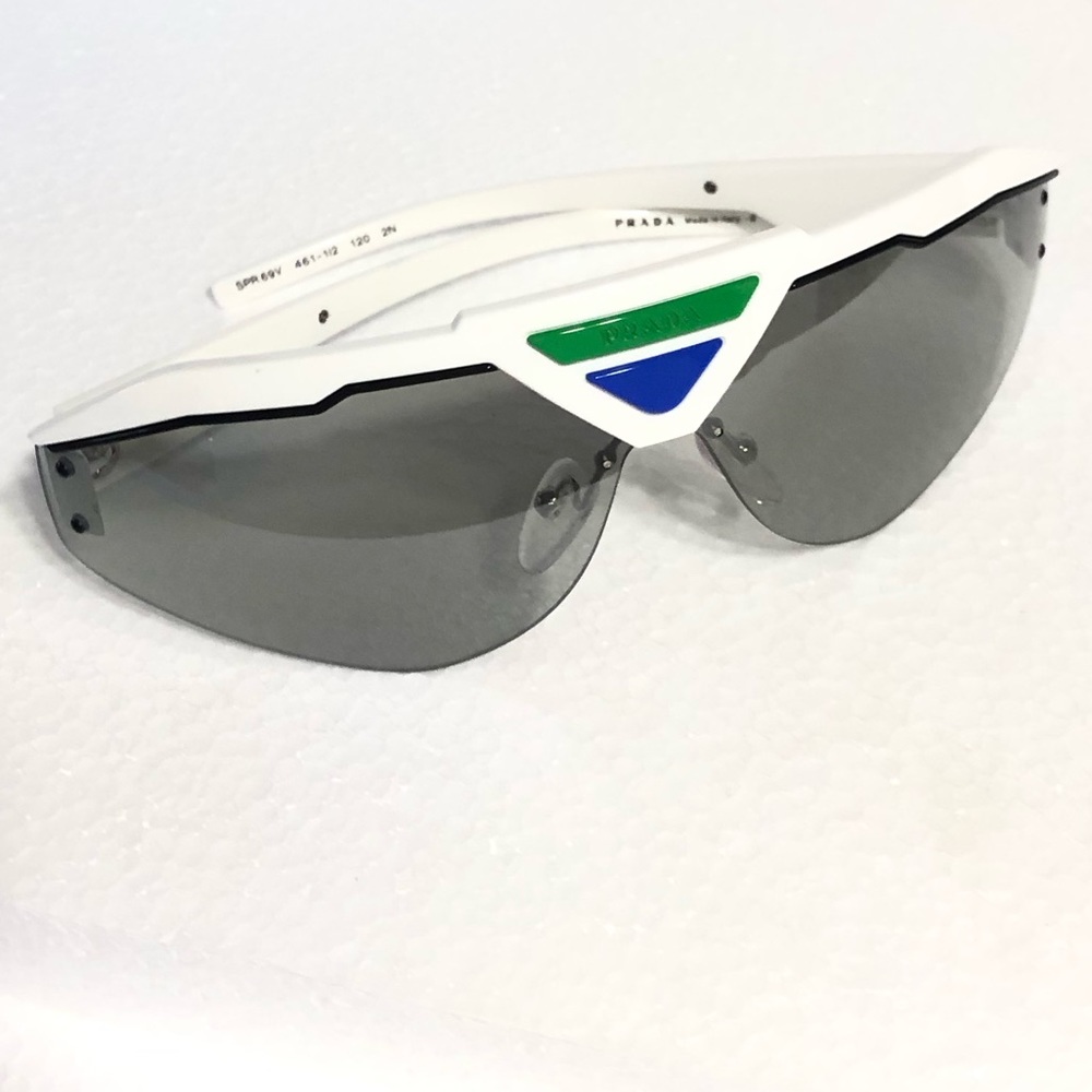 🆕 Prada white, blue & green Shield Sunglasses - Picture 10 of 16